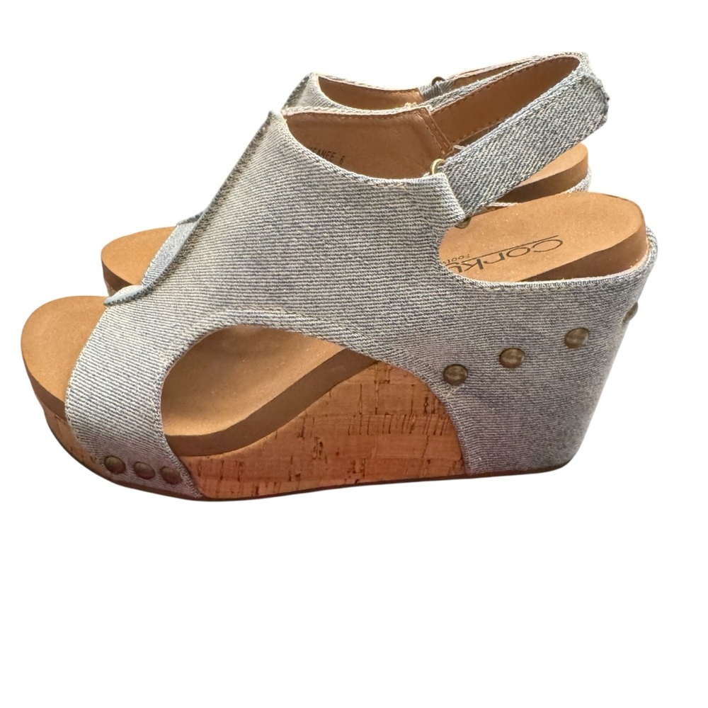 Corkys Tiffanee Light Denim Slingback Open-Toe Wedges size 6